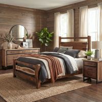 Rustic Walnut Bed: Some lifestyle images are created with AI for visualization purposes. Crafted from natural solid wood, each piece is unique and will vary.