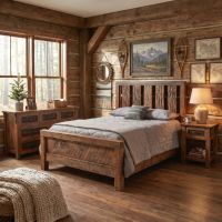 Barnwood Bed: Some lifestyle images are created with AI for visualization purposes. Crafted from natural solid wood, each piece is unique and will vary.