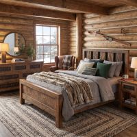 Barnwood Bed: Some lifestyle images are created with AI for visualization purposes. Crafted from natural solid wood, each piece is unique and will vary.