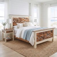 Teak Cottage Bed: Some lifestyle images are created with AI for visualization purposes. Crafted from natural solid wood, each piece is unique and will vary.