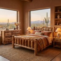 Aspen Log Bed: Some lifestyle images are created with AI for visualization purposes. Crafted from natural solid wood, each piece is unique and will vary.