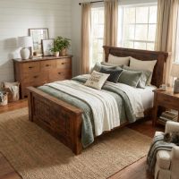 Timber Frame Bed: Some lifestyle images are created with AI for visualization purposes. Crafted from natural solid wood, each piece is unique and will vary.