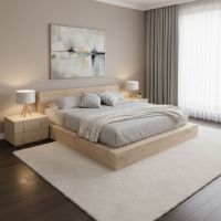 Minimalist Wood Bed Frame: Some lifestyle images are created with AI for visualization purposes. Crafted from natural solid wood, each piece is unique and will vary.