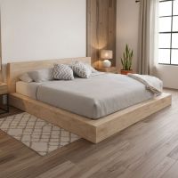 Modern Rustic Bed: Some lifestyle images are created with AI for visualization purposes. Crafted from natural solid wood, each piece is unique and will vary.