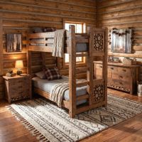 Rustic Bunkbed: Some lifestyle images are created with AI for visualization purposes. Crafted from natural solid wood, each piece is unique and will vary.