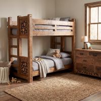 Rustic Bunkbed: Some lifestyle images are created with AI for visualization purposes. Crafted from natural solid wood, each piece is unique and will vary.