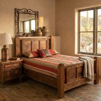 Barnwood Bed: Some lifestyle images are created with AI for visualization purposes. Crafted from natural solid wood, each piece is unique and will vary.