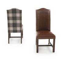 Bristol Tartan Dining Chair - Burnt Umber Cypress Leather & Charcoal Plaid Fabric Back