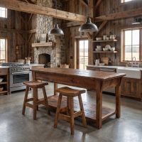 Barnwood Stool: Some lifestyle images are created with AI for visualization purposes. Crafted from natural solid wood, each piece is unique and will vary.