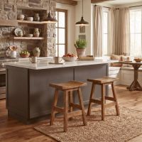Barnwood Stool: Some lifestyle images are created with AI for visualization purposes. Crafted from natural solid wood, each piece is unique and will vary.