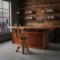 Juniper Bar Stool: Some lifestyle images are created with AI for visualization purposes. Crafted from natural solid wood, each piece is unique and will vary.
