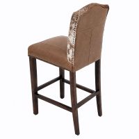 Cowhide Bristol Bar Stools - Bomber Jacket Leather Upholstery w/ Cowhide Backrest
