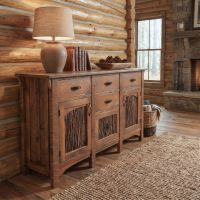 Barkwood Sideboard: Some lifestyle images are created with AI for visualization purposes. Crafted from natural solid wood, each piece is unique and will vary.