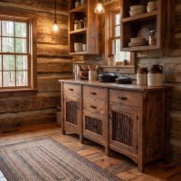 Barkwood Sideboard: Some lifestyle images are created with AI for visualization purposes. Crafted from natural solid wood, each piece is unique and will vary.