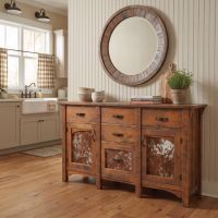 Rustic Sideboard: Some lifestyle images are created with AI for visualization purposes. Crafted from natural solid wood, each piece is unique and will vary.
