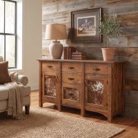 Rustic Sideboard: Some lifestyle images are created with AI for visualization purposes. Crafted from natural solid wood, each piece is unique and will vary.
