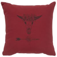 Bull & Flowers Image Decor Pillow - Brick Cotton