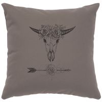 Bull & Flowers Image Decor Pillow - Chrome Cotton