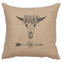 Bull & Flowers Image Decor Pillow - Natural Linen