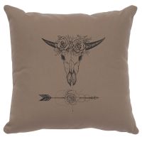Bull & Flowers Image Decor Pillow - Taupe Cotton