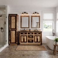 Rustic Linen Closet: Some lifestyle images are created with AI for visualization purposes. Crafted from natural solid wood, each piece is unique and will vary.