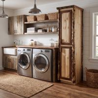 Rustic Linen Closet: Some lifestyle images are created with AI for visualization purposes. Crafted from natural solid wood, each piece is unique and will vary.