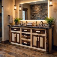 Black Walnut Vanity: Some lifestyle images are created with AI for visualization purposes. Crafted from natural solid wood, each piece is unique and will vary.