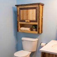 Toilet Topper Cabinet: Some lifestyle images are created with AI for visualization purposes. Crafted from natural solid wood, each piece is unique and will vary.
