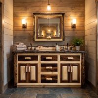 Log Medicine Cabinet: Some lifestyle images are created with AI for visualization purposes. Crafted from natural solid wood, each piece is unique and will vary.