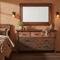 Rustic Mirror: Some lifestyle images are created with AI for visualization purposes. Crafted from natural solid wood, each piece is unique and will vary.
