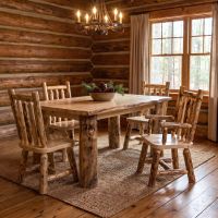 Aspen Log Dining Chair: Some lifestyle images are created with AI for visualization purposes. Crafted from natural solid wood, each piece is unique and will vary.