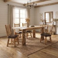 Rustic Dining Chair: Some lifestyle images are created with AI for visualization purposes. Crafted from natural solid wood, each piece is unique and will vary.