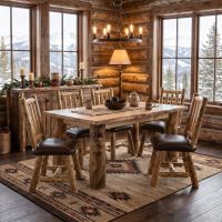 Rustic Dining Chair: Some lifestyle images are created with AI for visualization purposes. Crafted from natural solid wood, each piece is unique and will vary.