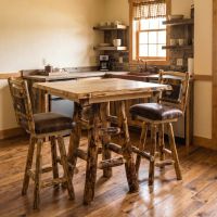 Rustic Bar Stool: Some lifestyle images are created with AI for visualization purposes. Crafted from natural solid wood, each piece is unique and will vary.