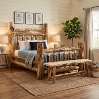 Aspen Log Bench: Some lifestyle images are created with AI for visualization purposes. Crafted from natural solid wood, each piece is unique and will vary.