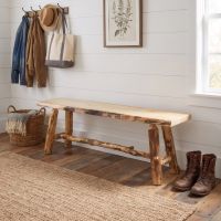 Aspen Log Bench: Some lifestyle images are created with AI for visualization purposes. Crafted from natural solid wood, each piece is unique and will vary.