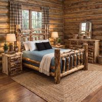 Rustic Aspen Log Bed: Some lifestyle images are created with AI for visualization purposes. Crafted from natural solid wood, each piece is unique and will vary.