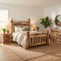 Rustic Aspen Log Bed: Some lifestyle images are created with AI for visualization purposes. Crafted from natural solid wood, each piece is unique and will vary.