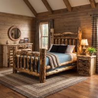 Rustic Aspen Log Bed: Some lifestyle images are created with AI for visualization purposes. Crafted from natural solid wood, each piece is unique and will vary.