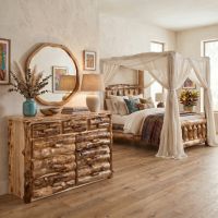 Rustic Aspen Dresser: Some lifestyle images are created with AI for visualization purposes. Crafted from natural solid wood, each piece is unique and will vary.