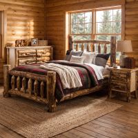 Rustic Log Bed: Some lifestyle images are created with AI for visualization purposes. Crafted from natural solid wood, each piece is unique and will vary.