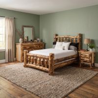 Rustic Log Bed: Some lifestyle images are created with AI for visualization purposes. Crafted from natural solid wood, each piece is unique and will vary.