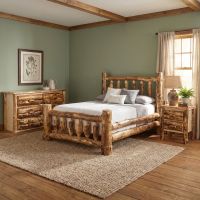 Rustic Log Bed: Some lifestyle images are created with AI for visualization purposes. Crafted from natural solid wood, each piece is unique and will vary.