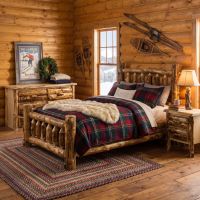 Rustic Log Bed: Some lifestyle images are created with AI for visualization purposes. Crafted from natural solid wood, each piece is unique and will vary.