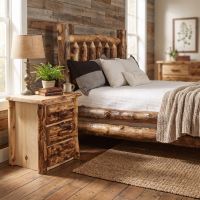 Rustic Nightstand: Some lifestyle images are created with AI for visualization purposes. Crafted from natural solid wood, each piece is unique and will vary.