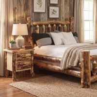 Aspen Log Nightstand: Some lifestyle images are created with AI for visualization purposes. Crafted from natural solid wood, each piece is unique and will vary.