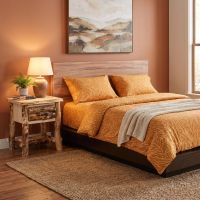 Rustic Aspen Nightstand: Some lifestyle images are created with AI for visualization purposes. Crafted from natural solid wood, each piece is unique and will vary.