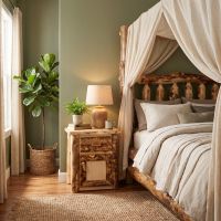 Aspen Nightstand: Some lifestyle images are created with AI for visualization purposes. Crafted from natural solid wood, each piece is unique and will vary.