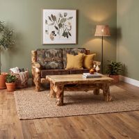 Aspen Log Loveseat: Some lifestyle images are created with AI for visualization purposes. Crafted from natural solid wood, each piece is unique and will vary.
