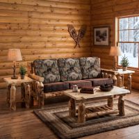 Aspen Log Sofa: Some lifestyle images are created with AI for visualization purposes. Crafted from natural solid wood, each piece is unique and will vary.